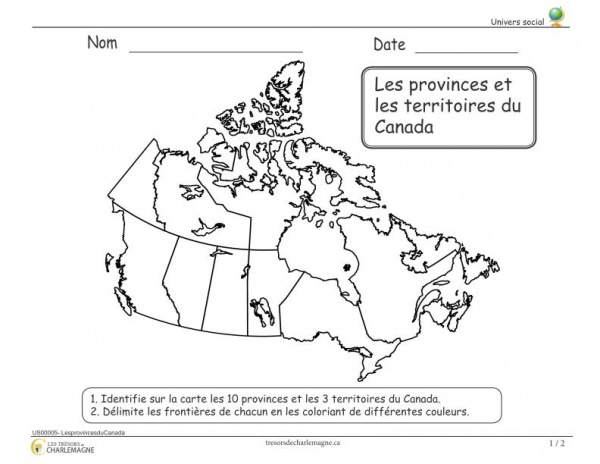 Les provinces du Canada - document pédagogique téléchargeable